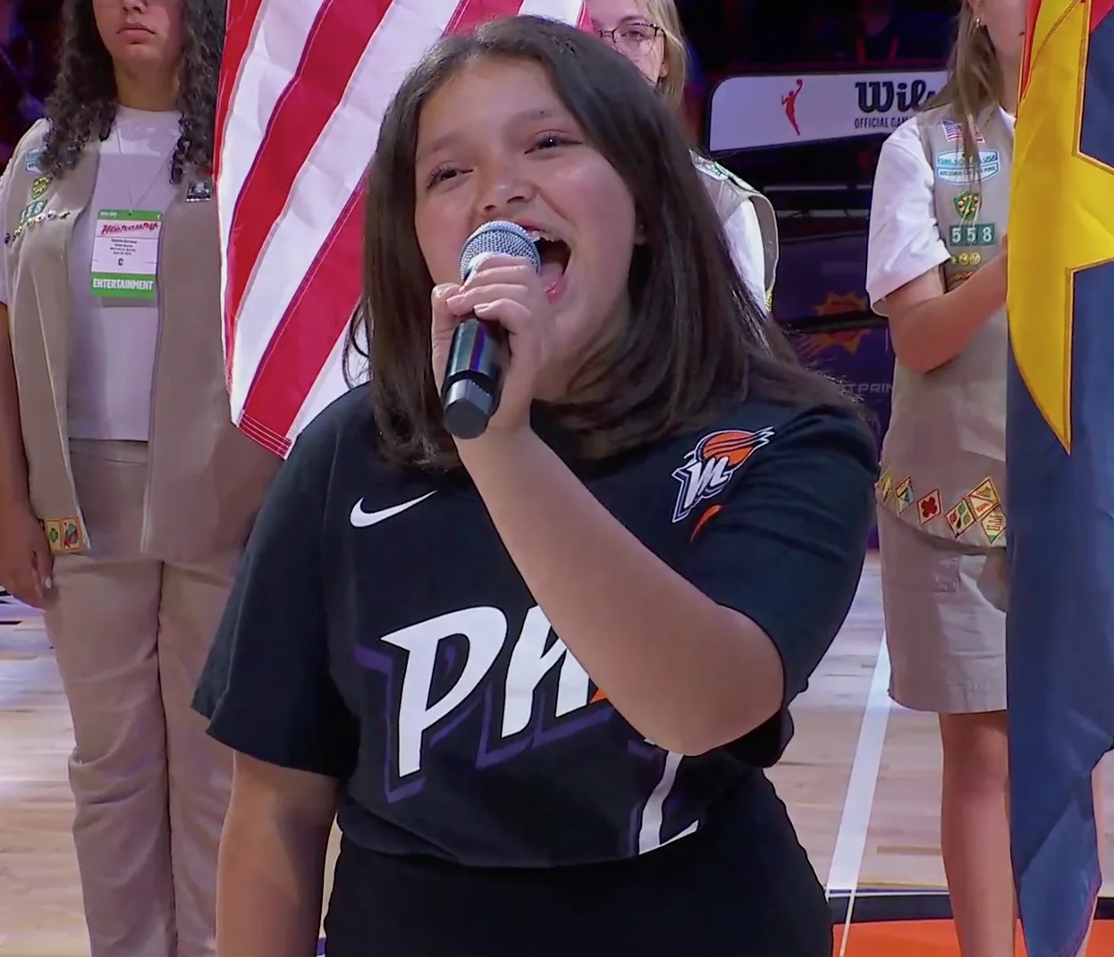 Jax singing the National Anthem at a Phoenix Mercury game